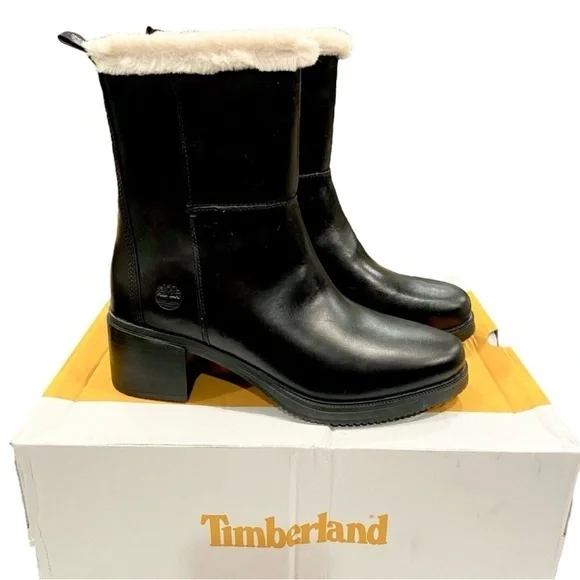 NIB Timberland Boots Dalston Vibe Faux Fur Lined Bootie Black Size 8 Brand New - Picture 8 of 16